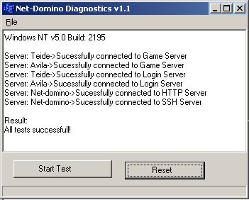Ventana del programa Net-Domino Diagnostics con resultados